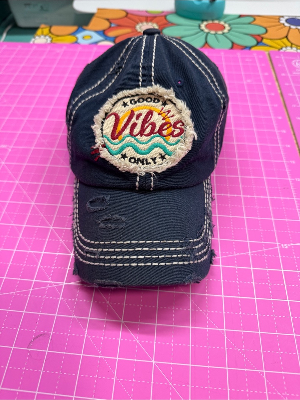 Vibe Navy 'Good Vibes' Kids Cap with Colorful Patch